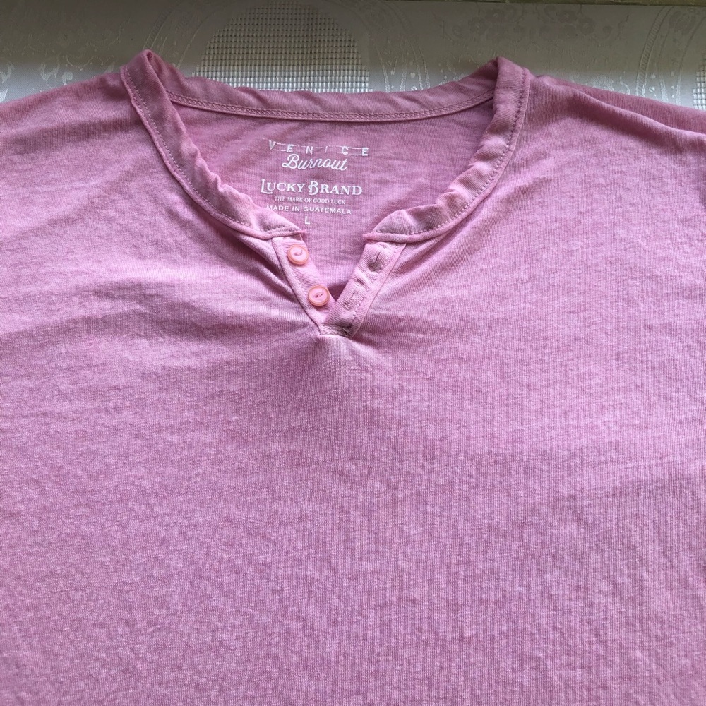 Lucky Brand Men’s Size L Pink Burnout Short Sleeves Henley Casual Light T-Shirt - Picture 15 of 15